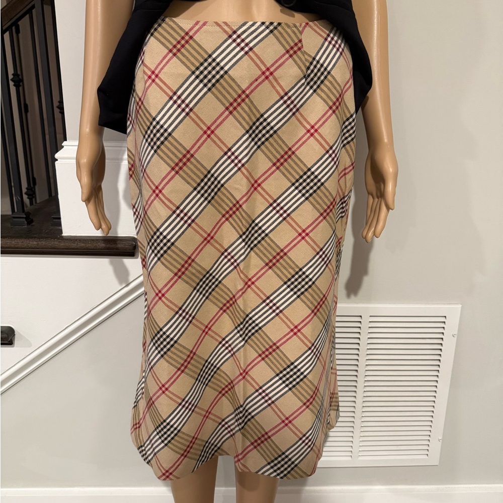 Bliss Elegant Plaid Pencil Skirt in Beige and Red